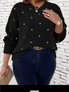 Black Dot-Pattern Crewneck Sweater - Women